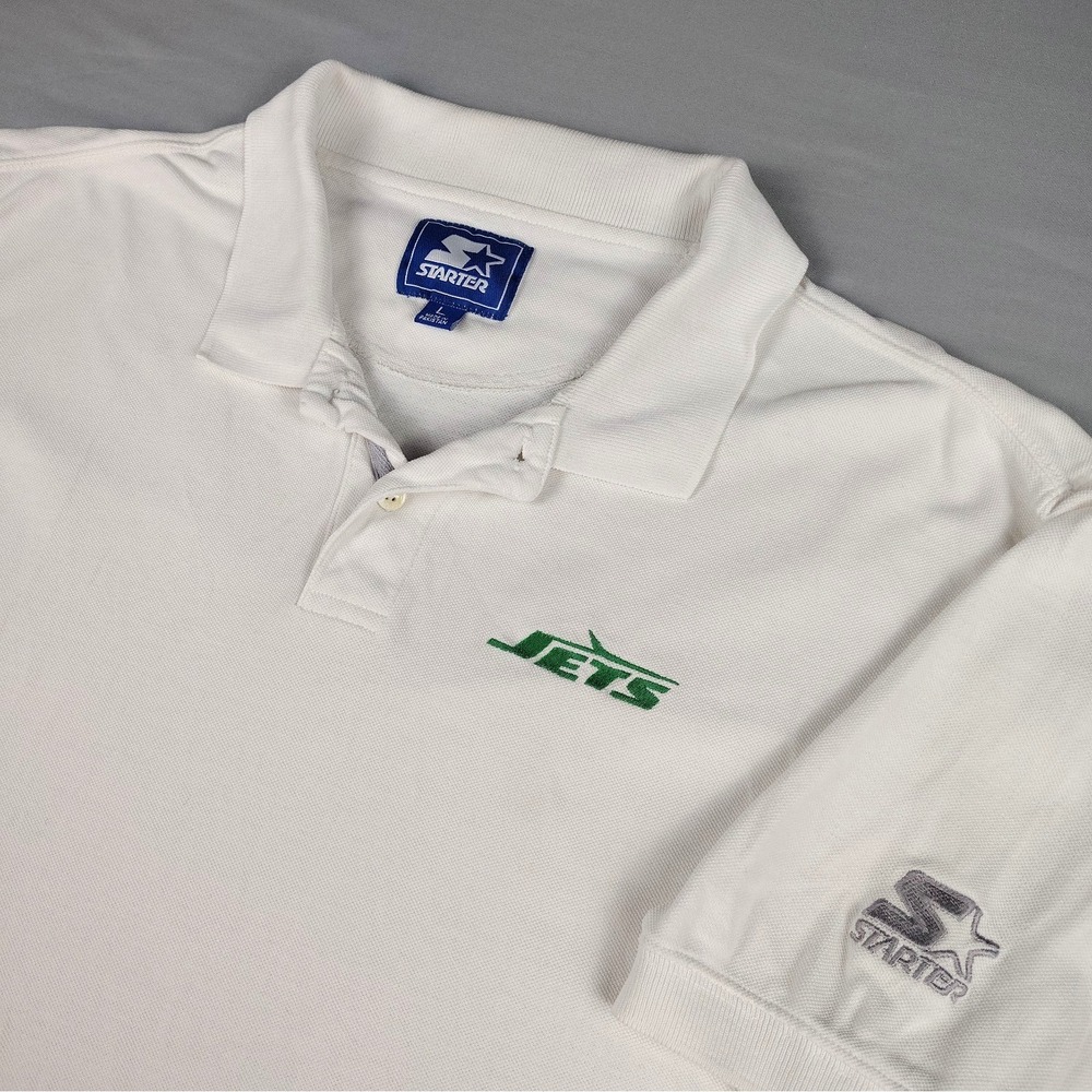 Vintage New York Jets Starter Polo Mens Large White Embroidered Patch NFL